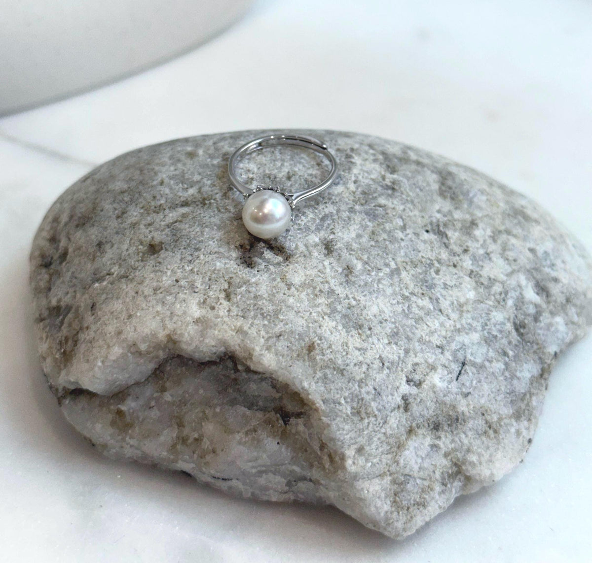 Super Value!  7.5mm extreme luster Australian Ocean Cold white Pearl  S925 silver minimalist adjustable ring unique gift for her office wear