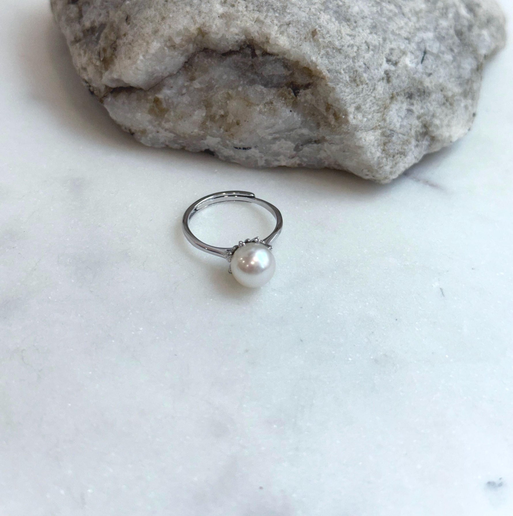 Super Value!  7.5mm extreme luster Australian Ocean Cold white Pearl  S925 silver minimalist adjustable ring unique gift for her