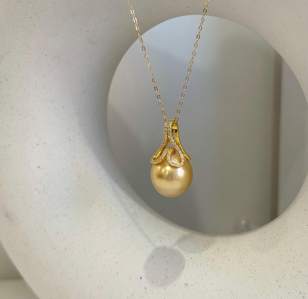 13.1mm Insale Extreme luster South Sea deep deep Golden ocean Pearl S925 silver mermaid tail pendant chain Anniversary birthday Gift for her