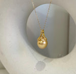 13.1mm Insale Extreme luster South Sea deep deep Golden ocean Pearl S925 silver mermaid tail pendant chain Anniversary birthday Gift for her
