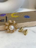 2 Brooches 12.5mm White Edison floral + 7.5mm Akoya Off White Pearl butterfly bow Broochs Gift Happiness Meanful mom teacher gift.