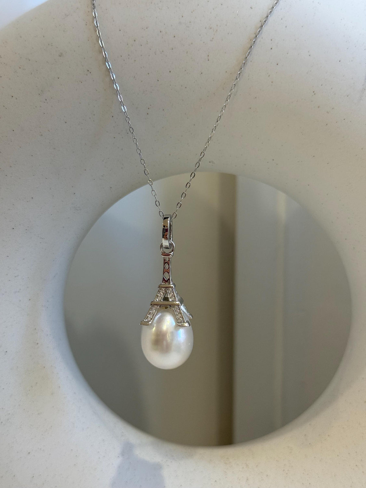 12.5mm Extreme luster Australian Ocean white Pearl S925 silver vintage pendant necklace set unique gift for her.