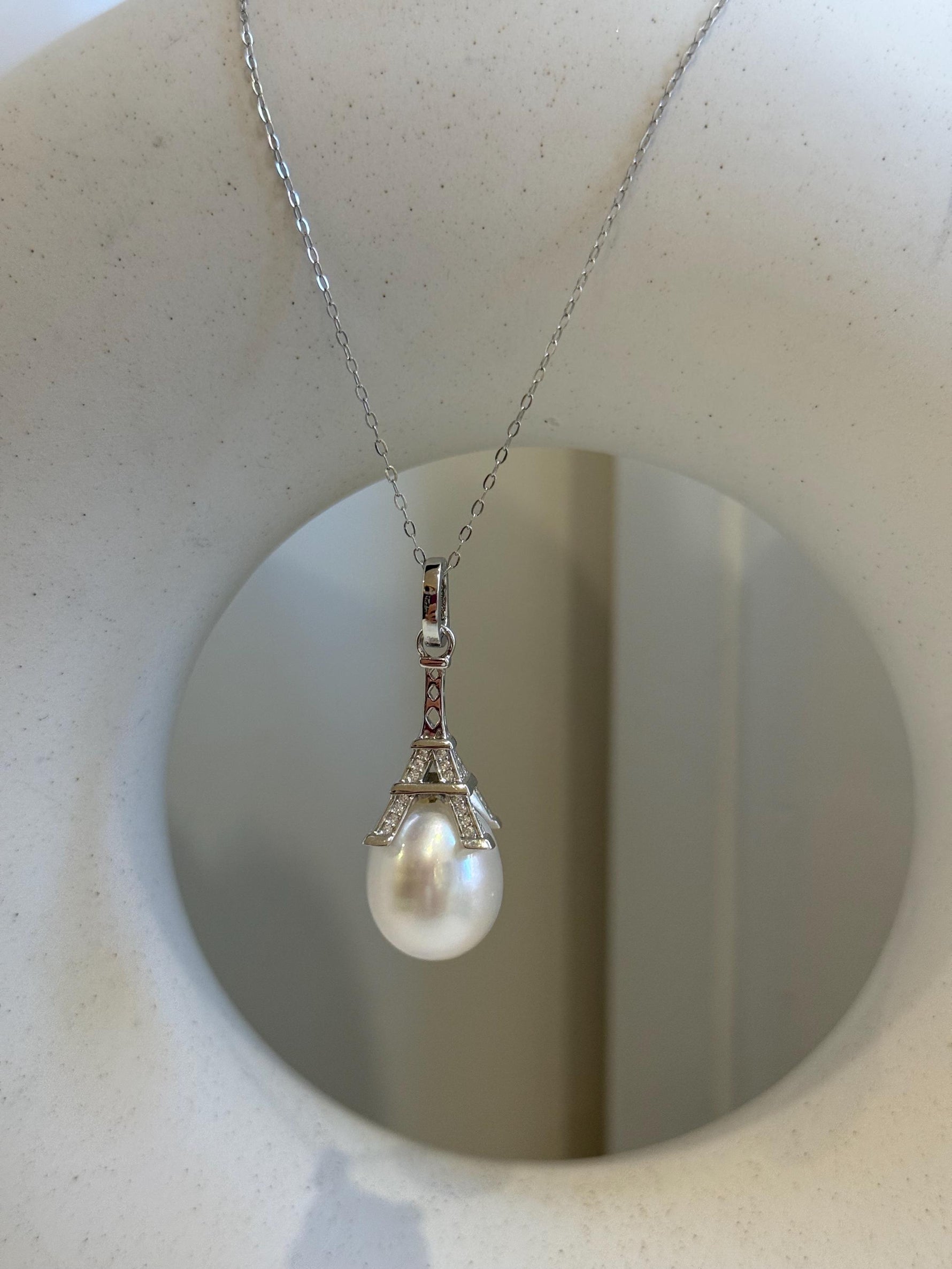 12.5mm Extreme luster Australian Ocean white Pearl S925 silver vintage pendant necklace set unique gift for her.