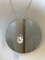 12.5mm Extreme luster Australian Ocean white Pearl S925 silver vintage pendant necklace set unique gift for her.