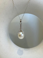 12.5mm Extreme luster Australian Ocean white Pearl S925 silver vintage pendant necklace set unique gift for her.