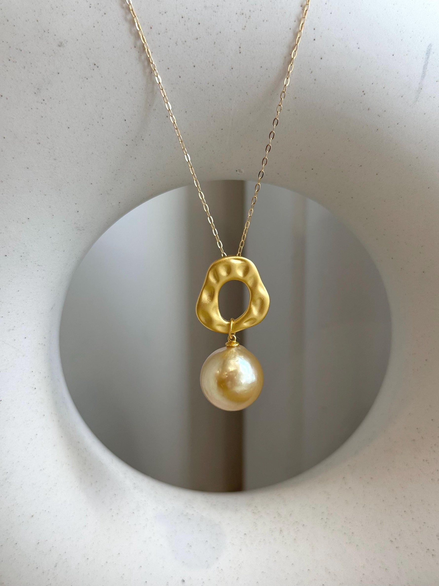 13.3mm Insale Strong luster South Sea ultra Golden ocean Pearl S925 silver vintage pendant chain Anniversary birthday Gift for her