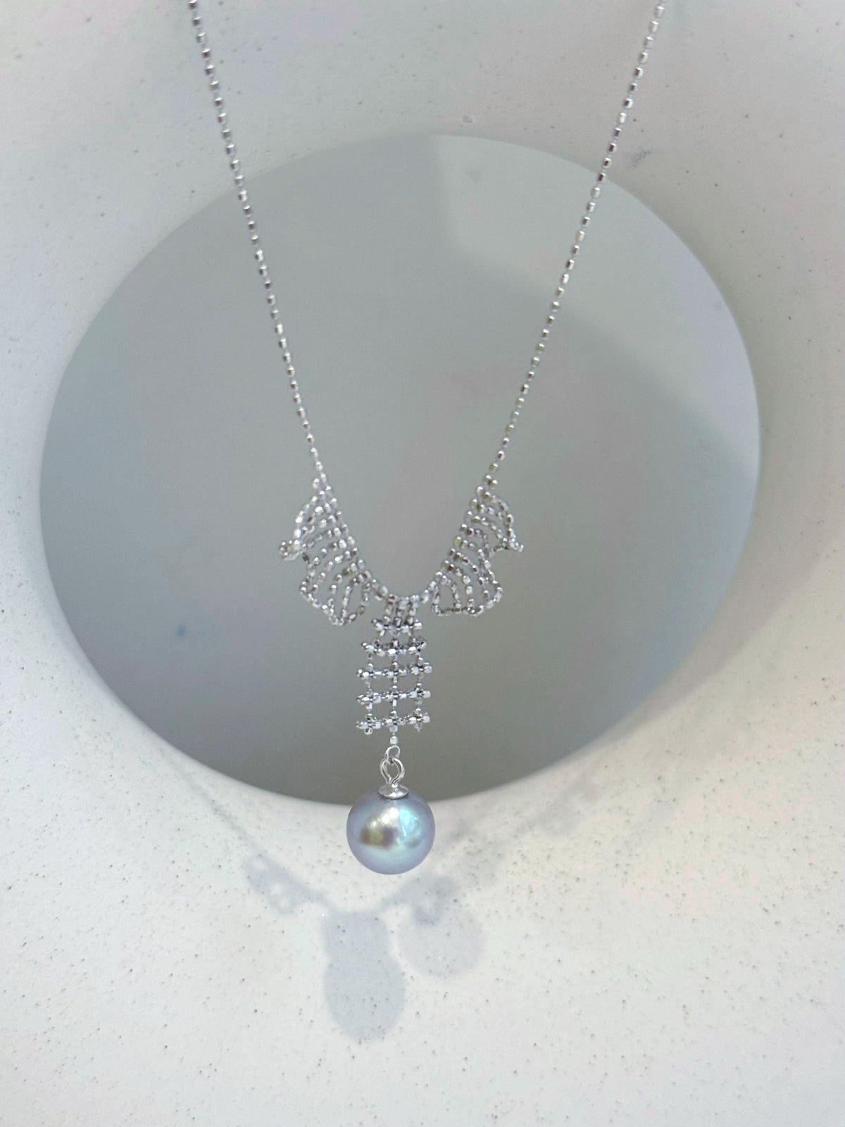 blue silver Akoya ocean Pearl s925 silver lace necklace set for her