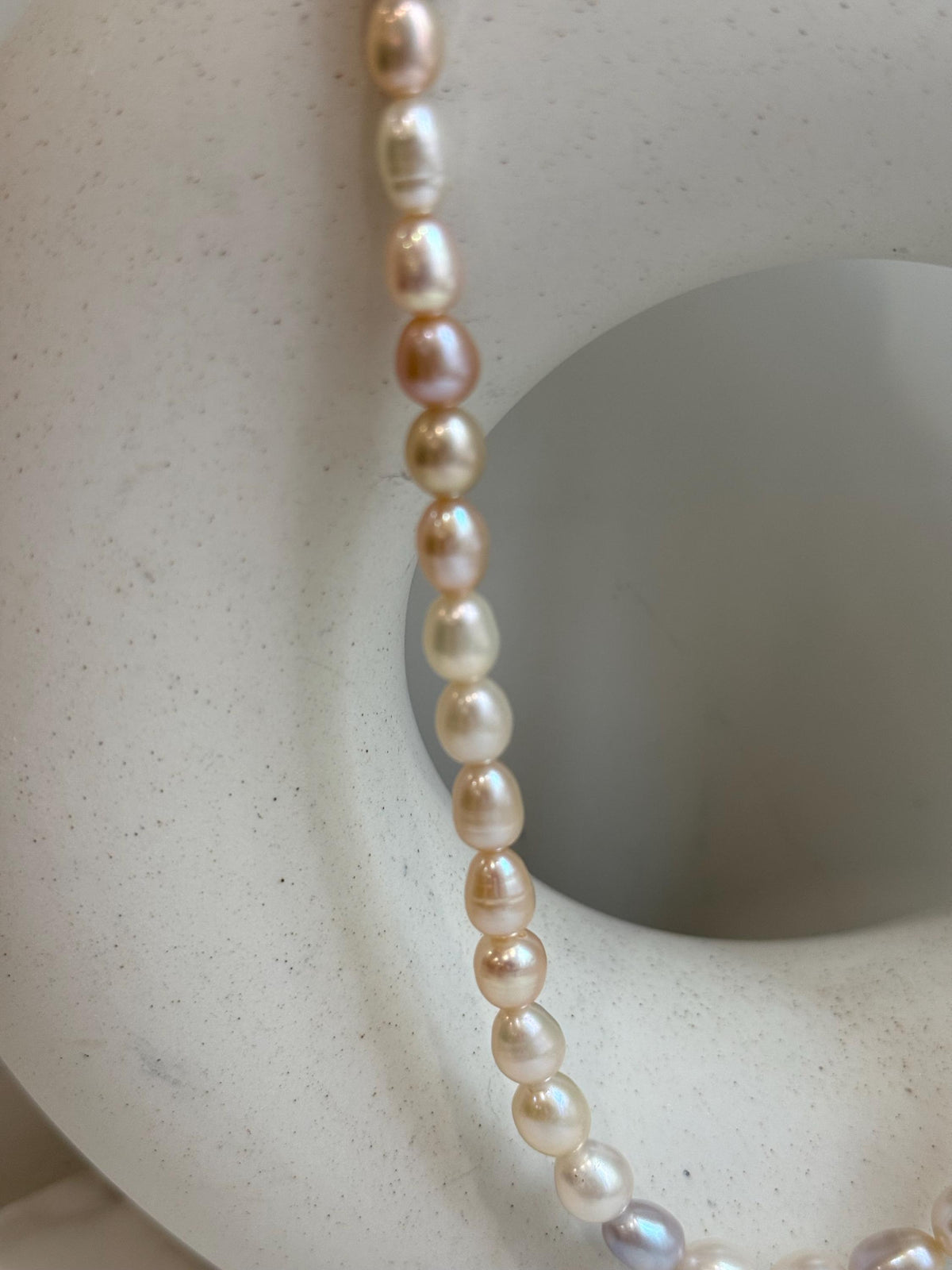 18.3” 5.3-7.7mm extreme luster Freshwater ivory rose multi color rice Pearls S925 silver necklace strand. gift for her birthday