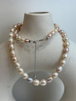 18.3” 5.3-7.7mm extreme luster Freshwater ivory rose multi color rice Pearls S925 silver necklace strand.
