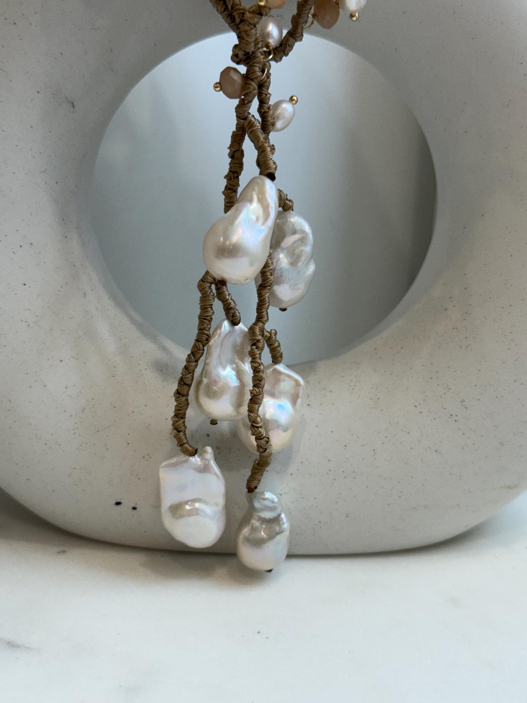 DDP Insale 45.7” 6pcs Strong luster Baroque Pearls Designed Sunstone Long Necklace. Hand made. To 25mm for her daily wear