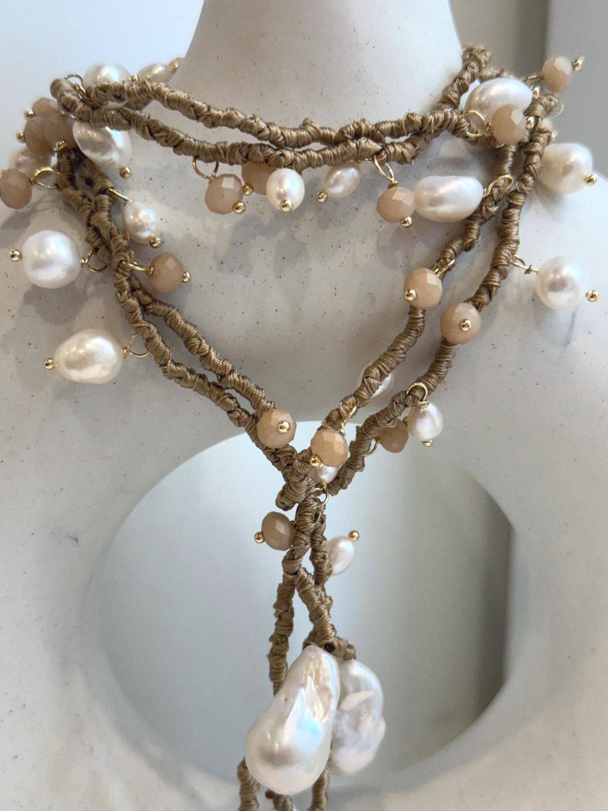 DDP Insale 45.7” 6pcs Strong luster Baroque Pearls Designed Sunstone Long Necklace. Hand made. To 25mm for her anniversary