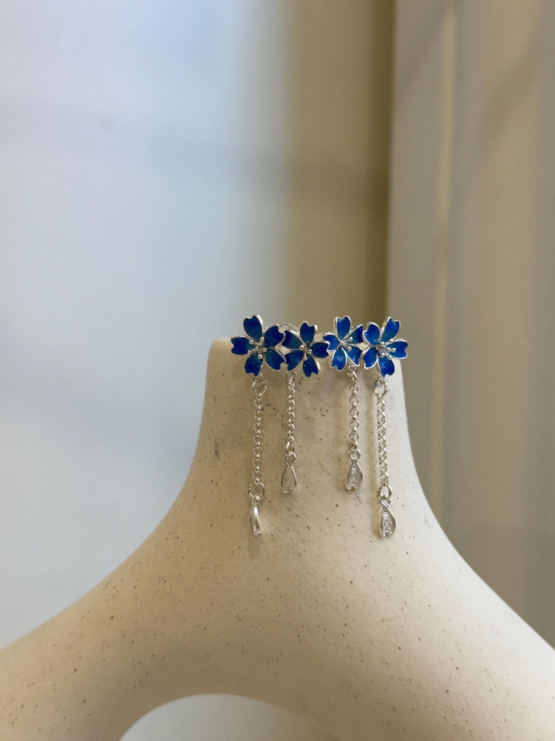 S925 Silver Blue Floral Chandelier Earrings: Vintage Style (Not for seperate purchase.)