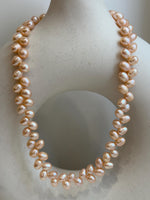 In sale Extreme luster Freshwater peach rice Pearls Necklace strand. 7-8mm 16.9” for her daily wear