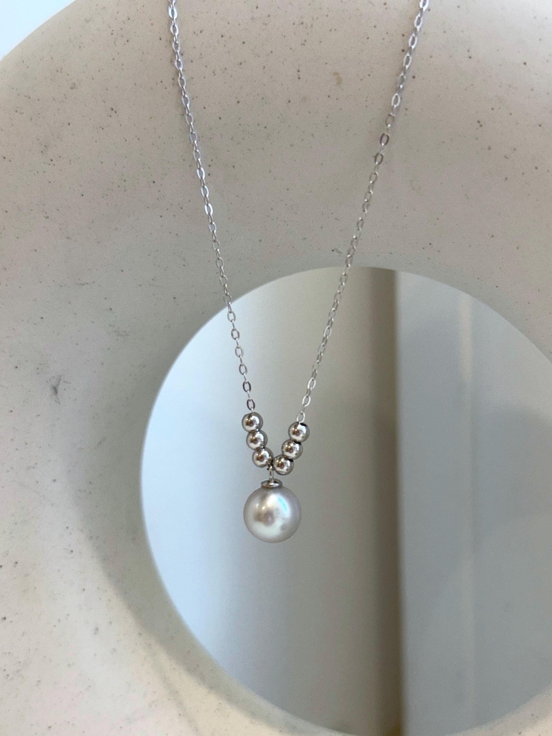 8.3mm Extreme luster Akoya silver blue Ocean Pearl s925 silver beads pendant Necklace chain set.