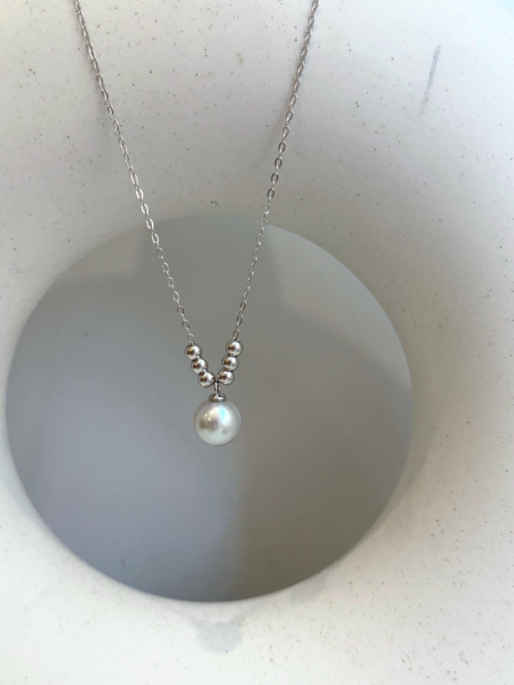 8.3mm Extreme luster Akoya silver blue Ocean Pearl s925 silver beads pendant Necklace chain set. gift for her
