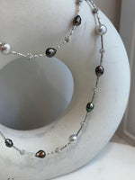 Tahitian Keshi S925 Silver Designed Long Necklace: Extreme luster Tahitian Keshi Akoya Blue Silver Ocean Ocean pearls,  to 28” long. for her birthday