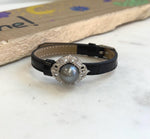 Tahitian Ocean Pearl Leather Strap Bracelet: 11.6mm extreme luster mirrored Platinum pearl, for 6.1”- 8” wrist.