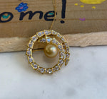 South Sea Golden Pearl Snake Brooch Pendant 2in1: 11.4mm 3.6cm dia, cool. s925 silver chain for seperate purchase.