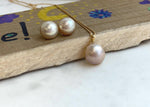 Au750 18K Gold 15mm 12.7mm clean smooth extreme luster Japanese Ocean Mabe ivory with pink hue Pearls pendant earrings