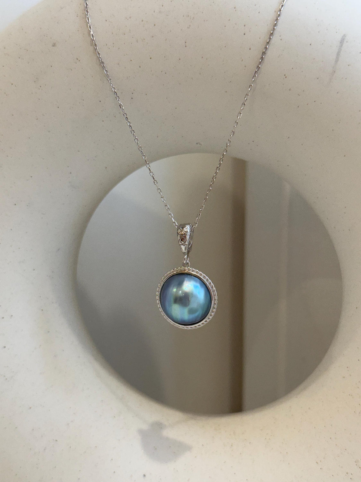 Insale strong luster purple green blue iridescent ocean Mabe dazzling s925 silver earrings & pendant necklace set. Gift for her birthday.