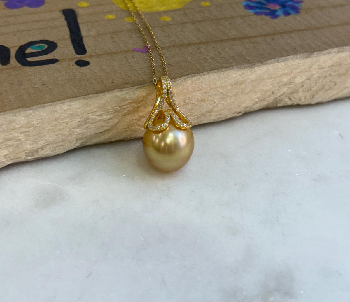 13.1mm Insale Extreme luster South Sea deep deep Golden ocean Pearl S925 silver mermaid tail pendant chain Anniversary birthday Gift for her
