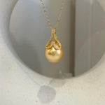 13.1mm Insale Extreme luster South Sea deep deep Golden ocean Pearl S925 silver mermaid tail pendant chain Anniversary birthday Gift for her