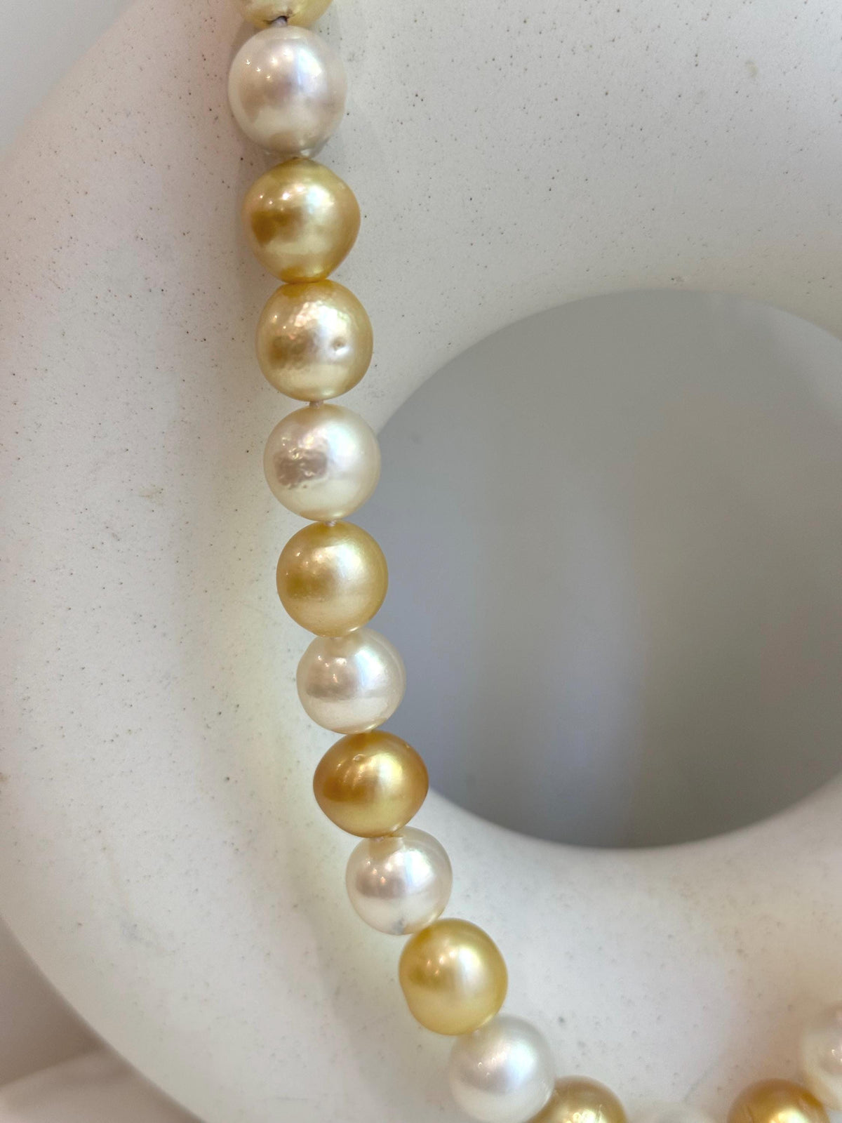 33pcs Strong luster South Sea Golden Australian Ocean White Pearls Necklace Strand: 10.7-12.8mm. Hand knotted 17.3” for her birthday