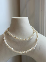 Not for seperate purchase. White small pearls necklace strand: Strong luster, 3.5-4mm long side, white iridescent Keshi pearls, to 16.9”.