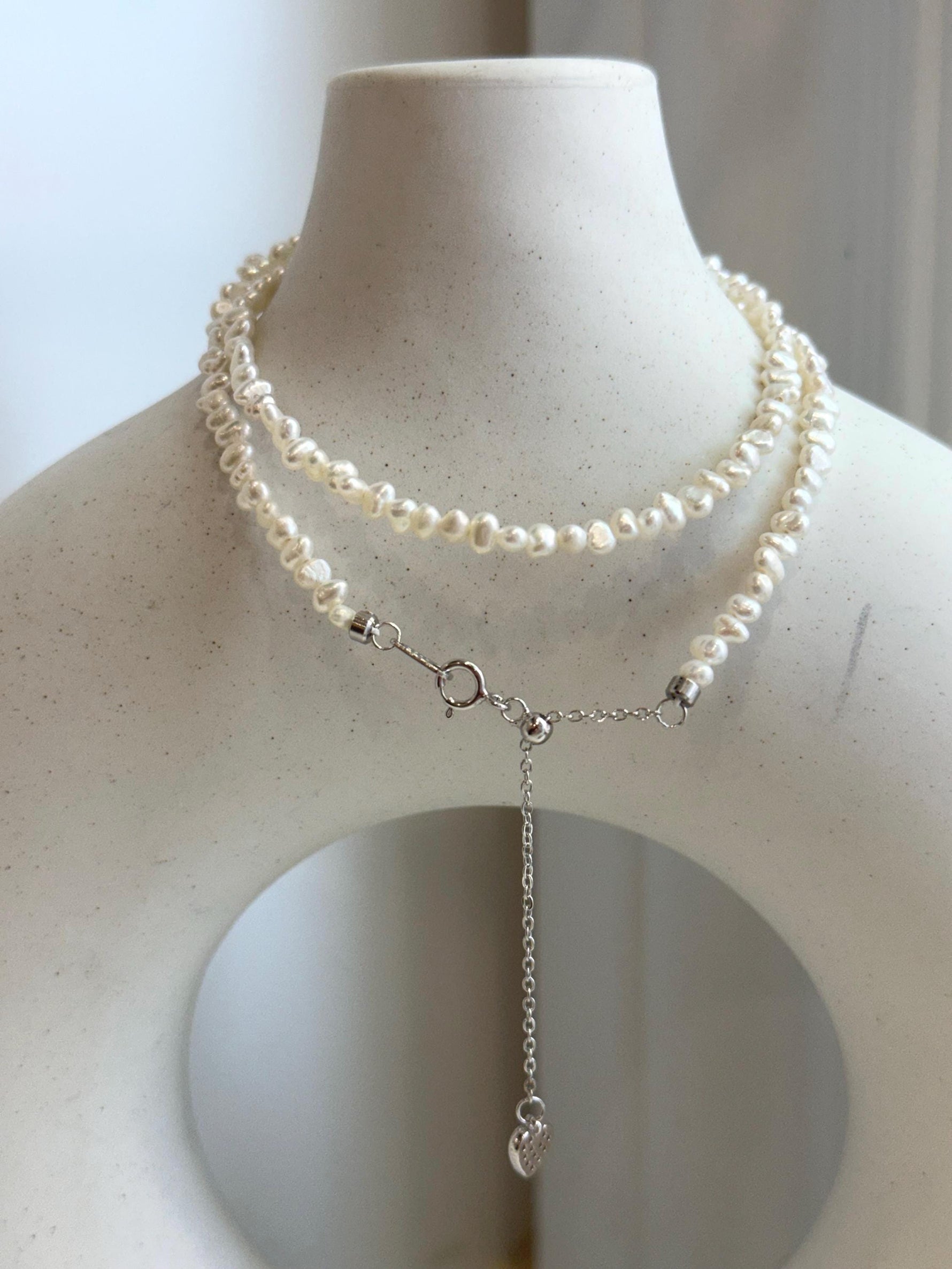 Not for seperate purchase. White small pearls necklace strand: Strong luster, 3.5-4mm long side, white iridescent Keshi pearls, to 16.9”.