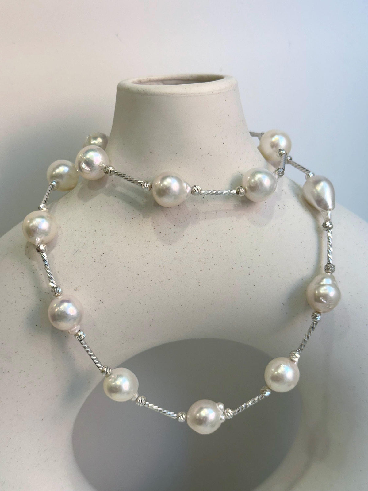17pcs Extreme luster Akoya Ocean White pearls Satellite Exceptional Elegant s925 silver Necklace set for her. To 20”