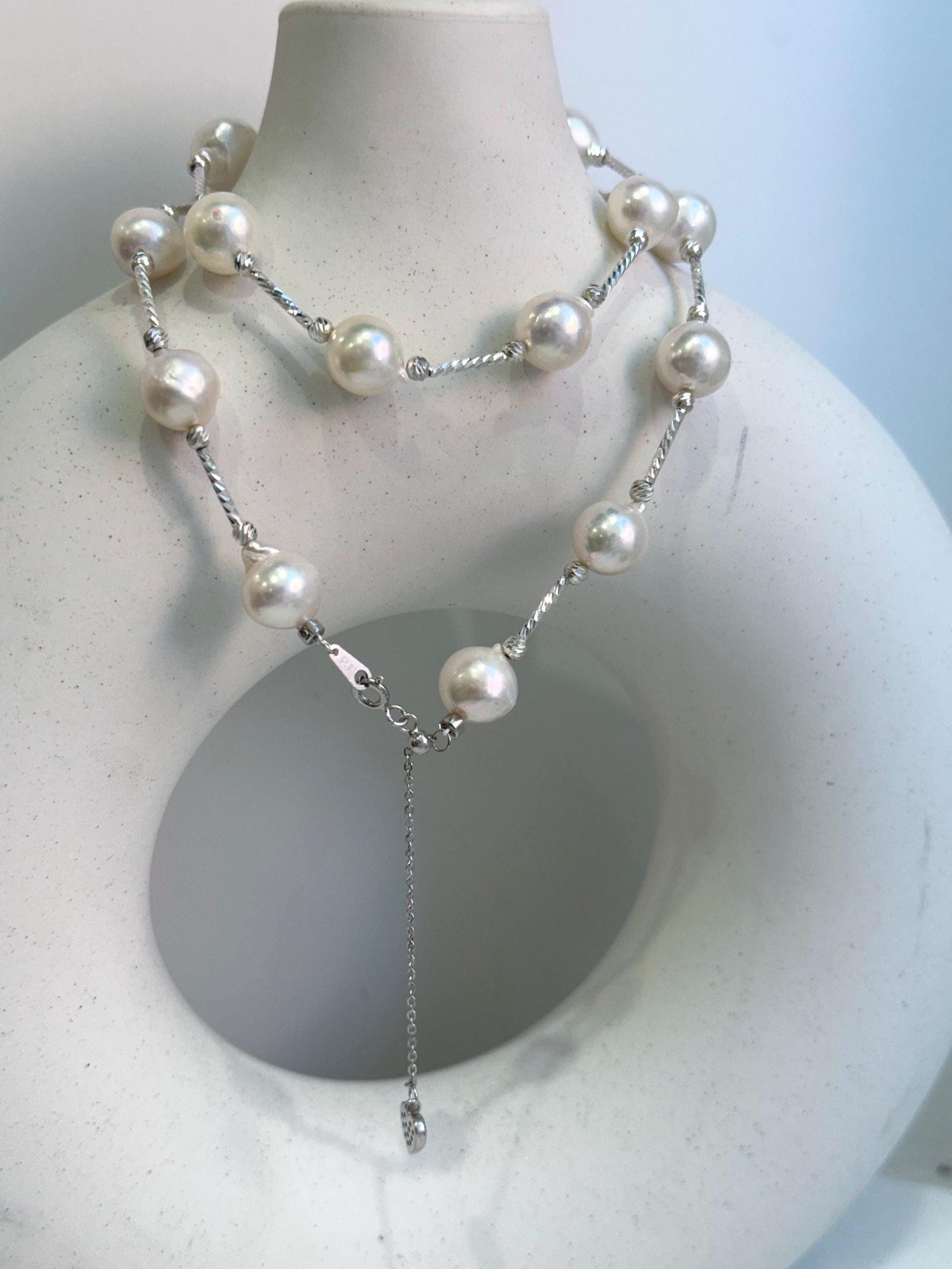 17pcs Extreme luster Akoya Ocean White pearls Satellite Exceptional Elegant s925 silver Necklace set for her. To 20”