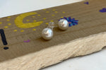 Au750 18K Gold Australian Cold White Ocean Pearls Earrings Studs: Extreme luster, 9.6mm, Super smooth and clean. for her daily wear