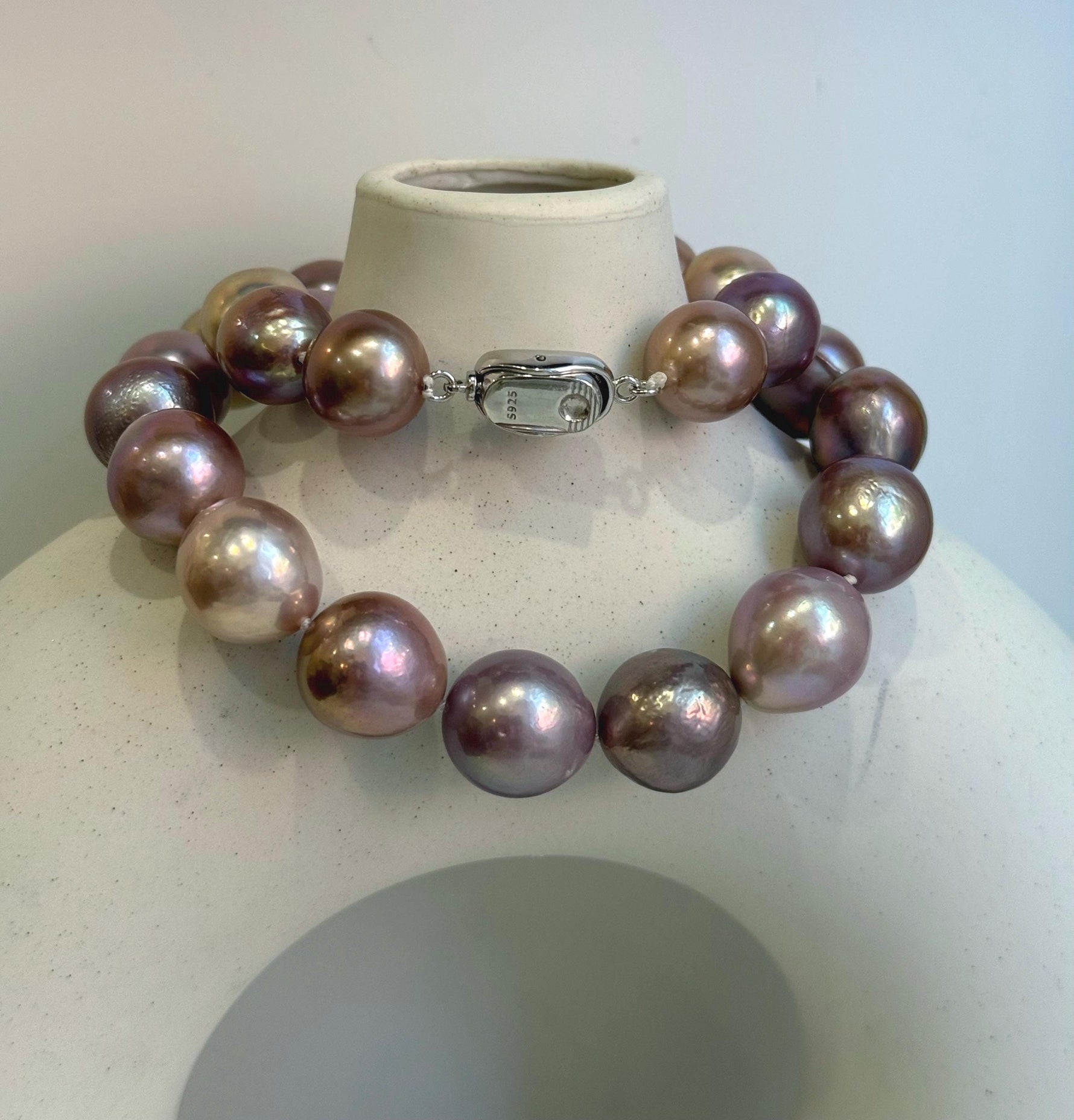 12.9-14.9mm 27pcs Huge Rainbow Metallic extreme luster Baroque Edison Pearls necklace wedding anniversary necklace.17.3”knotted