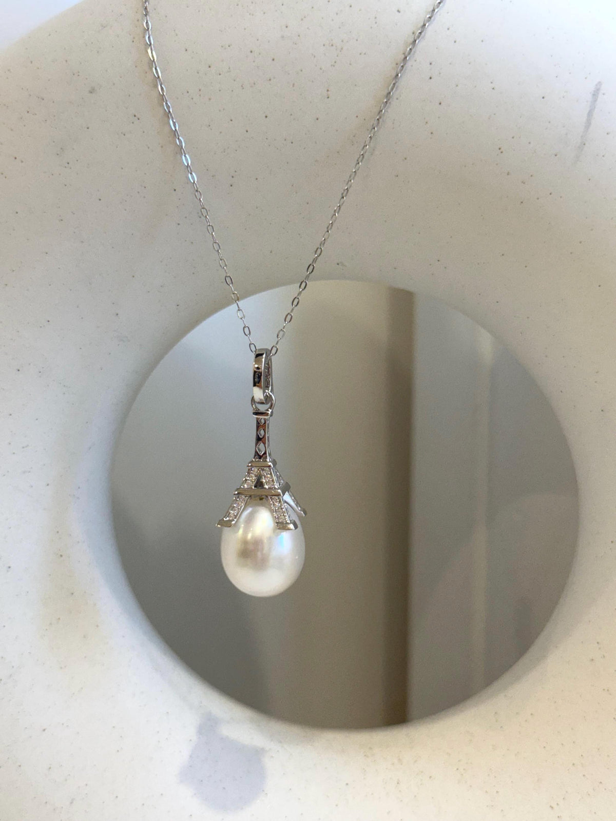 12.5mm Extreme luster Australian Ocean white Pearl S925 silver vintage pendant necklace set unique gift for her.