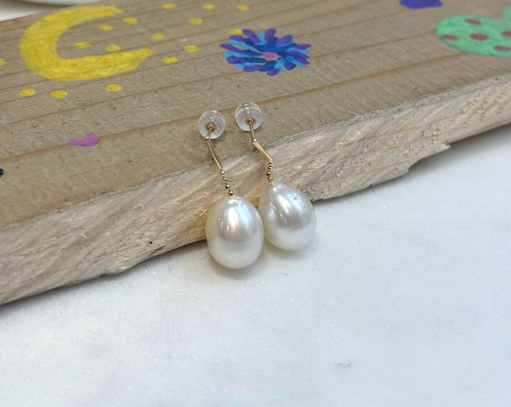 Au750 18K Gold Australian Ocean White Pearls Earrings Chandeliers: Extreme luster mirrored effect, 10.4x13mm Drop, 2.5cm high. for daily wear
