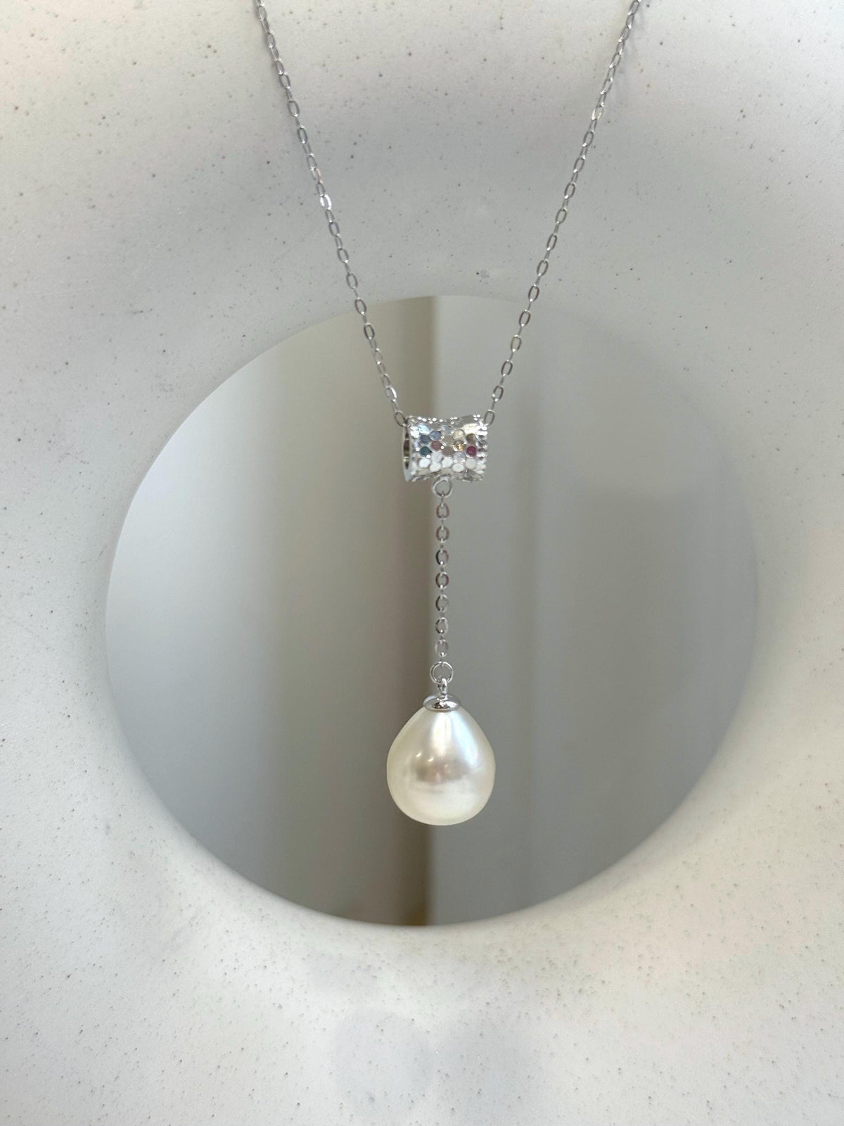 Australian Ocean White Pearl Pendant: Extreme luster mirrored effect, 11.1mm, 4cm high, S925 silver cool pendant necklace set.