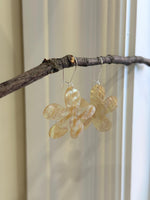 Large Natural Metallic Iridescent Shell S925 silver vintage cool floral earring Hoops gift for her. 4.9cm high