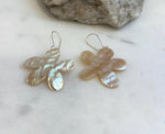 Large Natural Metallic Iridescent Shell S925 silver vintage cool floral earring Hoops gift for her. 4.9cm high