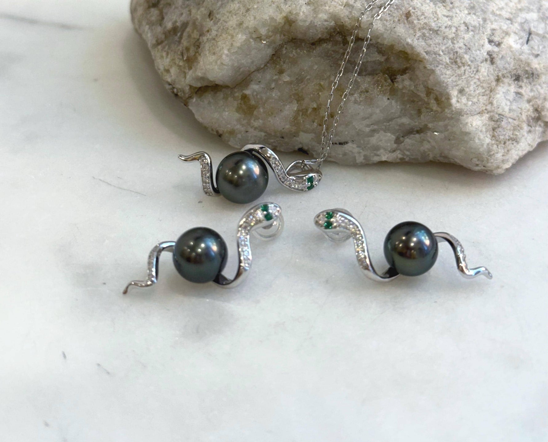 Whole set! Tahitian ocean pearls Pendant Earrings Set: Extreme luster mirrored effect, 8.3-9mm, S925 silver pendant necklace earrings set.