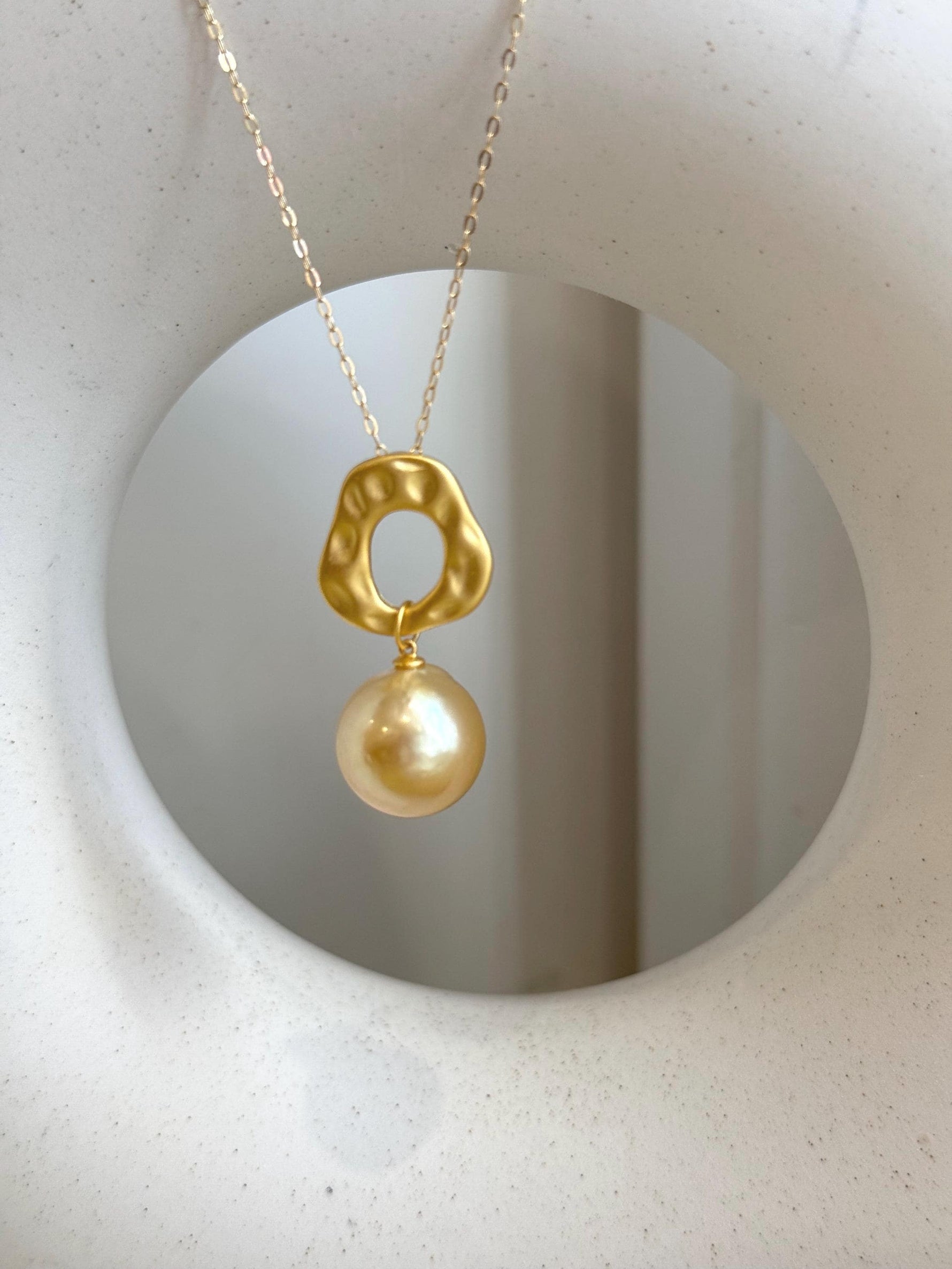 13.3mm Insale Strong luster South Sea ultra Golden ocean Pearl S925 silver vintage pendant chain Anniversary birthday Gift for her