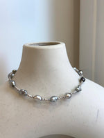 Au750 18K gold Tahitian Ocean Keshi Pearls Bracelet: Strong luster, silver platinum, 3.6-4.7mm, 18k Gold beads clips, 7.2” long. No tariffs