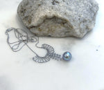 blue silver Akoya ocean Pearl s925 silver lace necklace set for her office wear