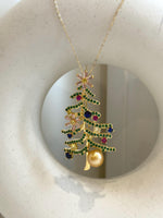 South Sea Golden Pearl Christmas Tree Brooch Pendant 2in1: 9.8x10.2mm, 3.3x6.2cm, colorful Christmas tree design. with s925 silver chain.