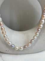 18.3” 5.3-7.7mm extreme luster Freshwater ivory rose multi color rice Pearls S925 silver necklace strand.