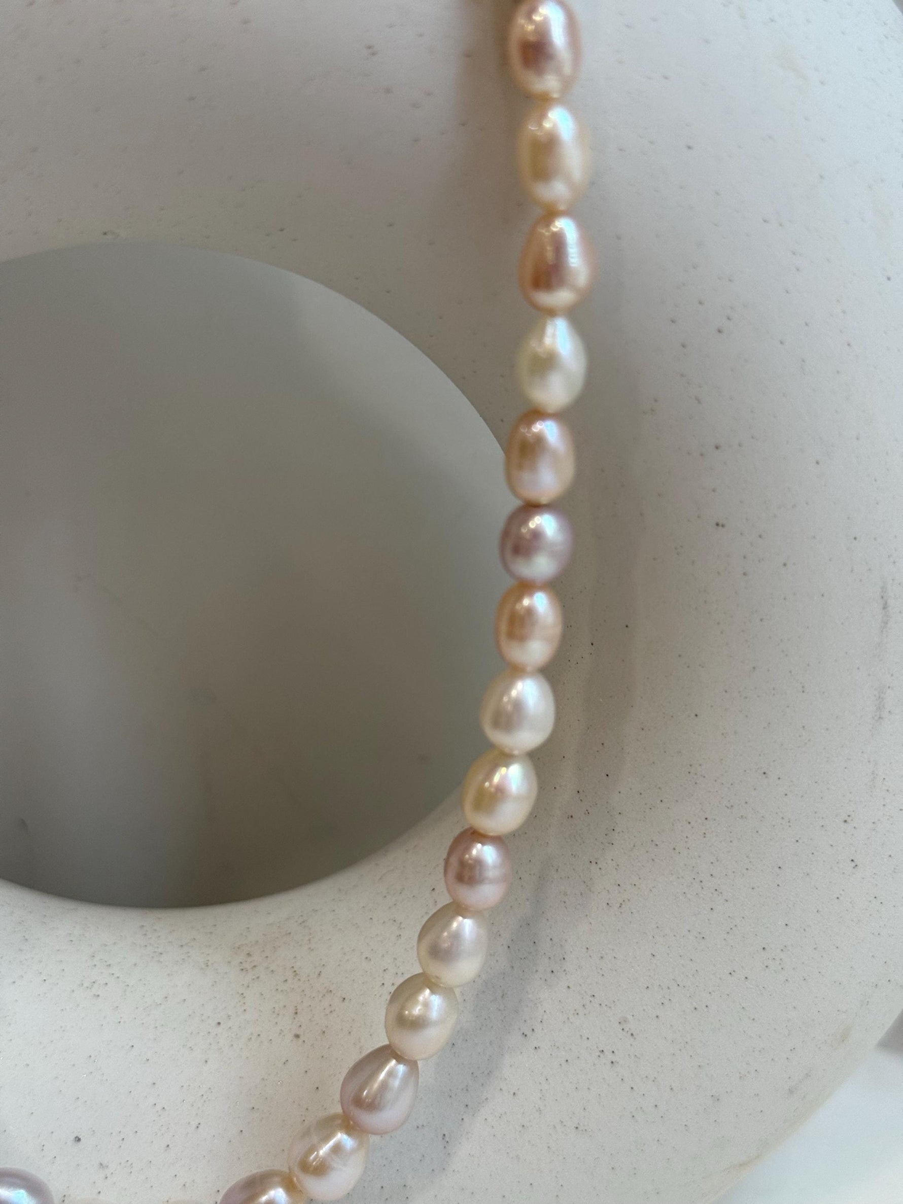 18.3” 5.3-7.7mm extreme luster Freshwater ivory rose multi color rice Pearls S925 silver necklace strand. for her daily wear