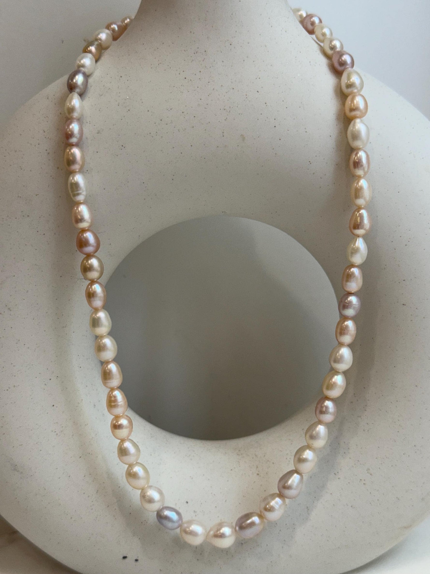 18.3” 5.3-7.7mm extreme luster Freshwater ivory rose multi color rice Pearls S925 silver necklace strand.