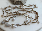 DDP Insale 45.7” 6pcs Strong luster Baroque Pearls Designed Sunstone Long Necklace. Hand made. To 25mm for her birthday