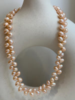 In sale Extreme luster Freshwater peach rice Pearls Necklace strand. 7-8mm 16.9” for her office wear