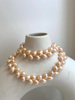 In sale Extreme luster Freshwater peach rice Pearls Necklace strand. 7-8mm 16.9” for her birthday