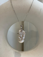 White Iridescent baroque pearl Pendant: Extreme luster, 15.6x29mm, 3.8 high, S925 silver Floral pendant chain necklace set.  gift for her anniversary